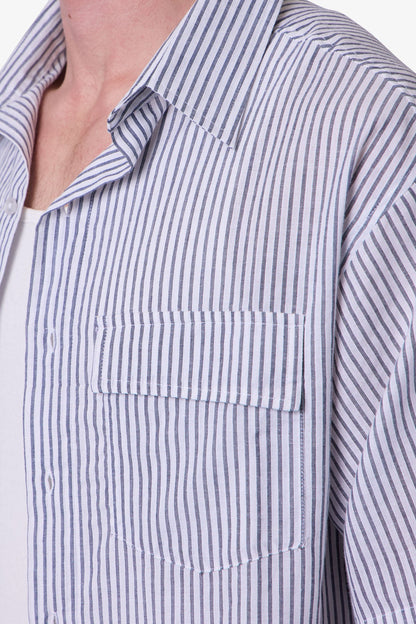 Cropped Boxy Striped S/S Shirt - Blue