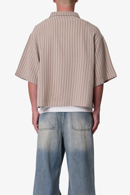 Cropped Boxy Striped S/S Shirt - Khaki