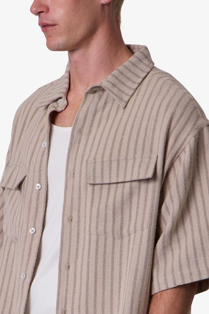 Cropped Boxy Striped S/S Shirt - Khaki