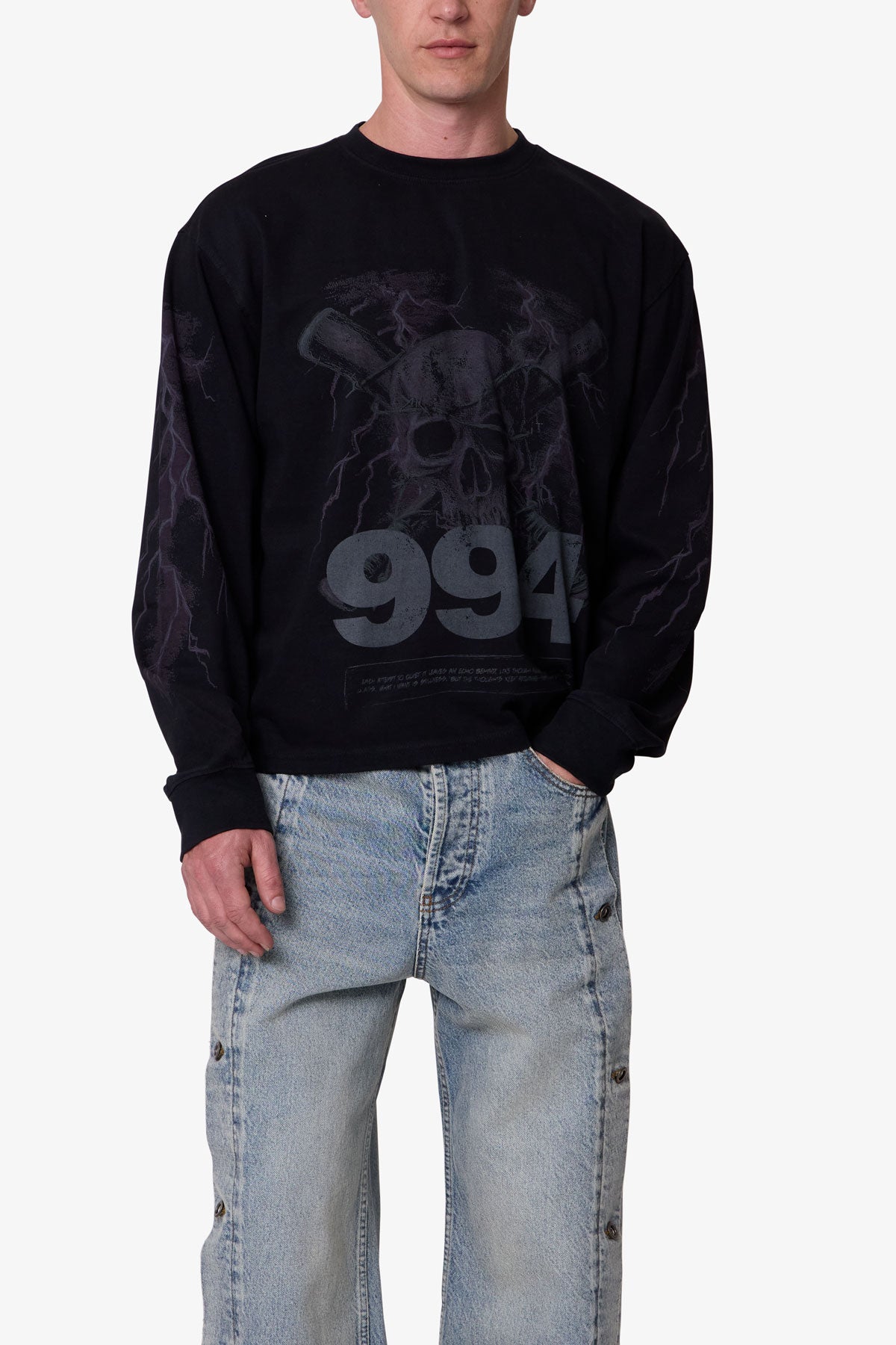 Crossbone L/S Tee - Washed Black