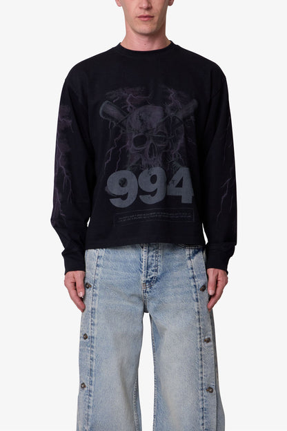 Crossbone L/S Tee - Washed Black