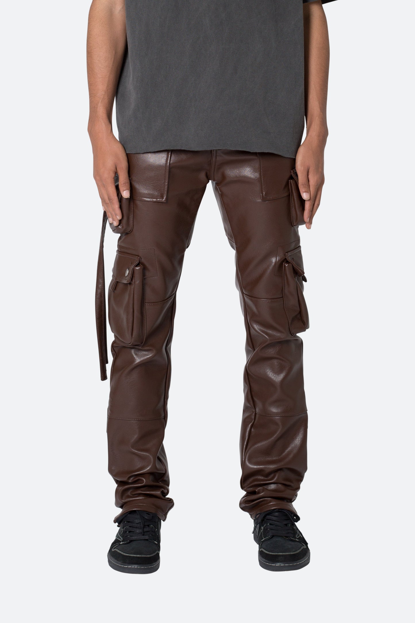 D152 Leather Cargo Pants - Brown