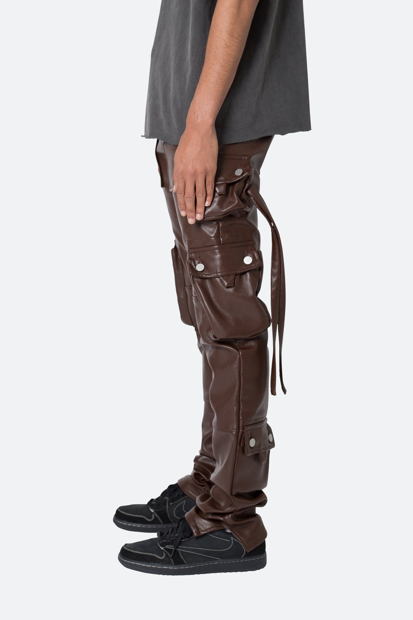 D152 Leather Cargo Pants - Brown