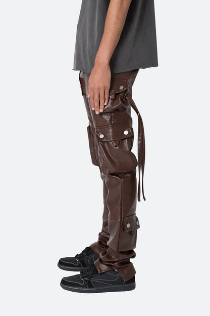 D152 Leather Cargo Pants - Brown