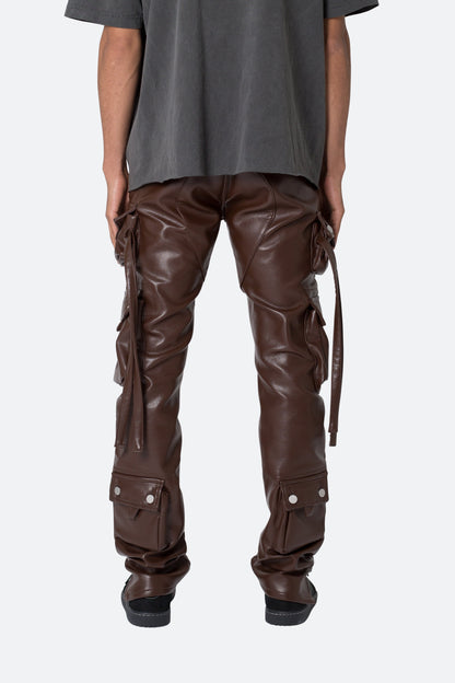D152 Leather Cargo Pants - Brown