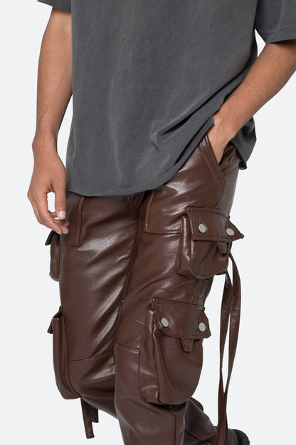 D152 Leather Cargo Pants - Brown
