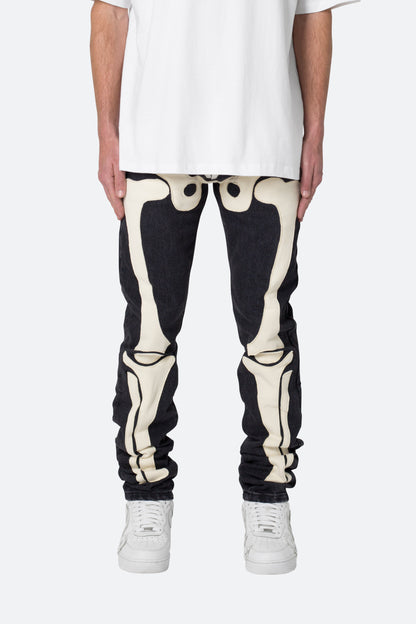 D184 Skeleton Straight Denim - Black/White