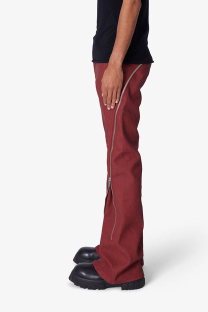 D519 Leather Zipper Flare Pants - Red