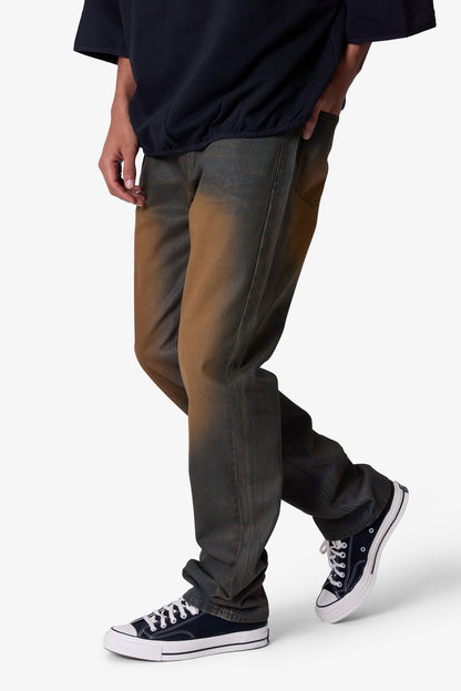 D732 Rust Wash Denim - Black/Brown
