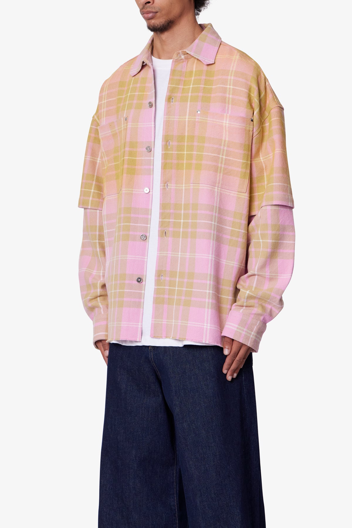Dip Fade Flannel Shirt - Pink