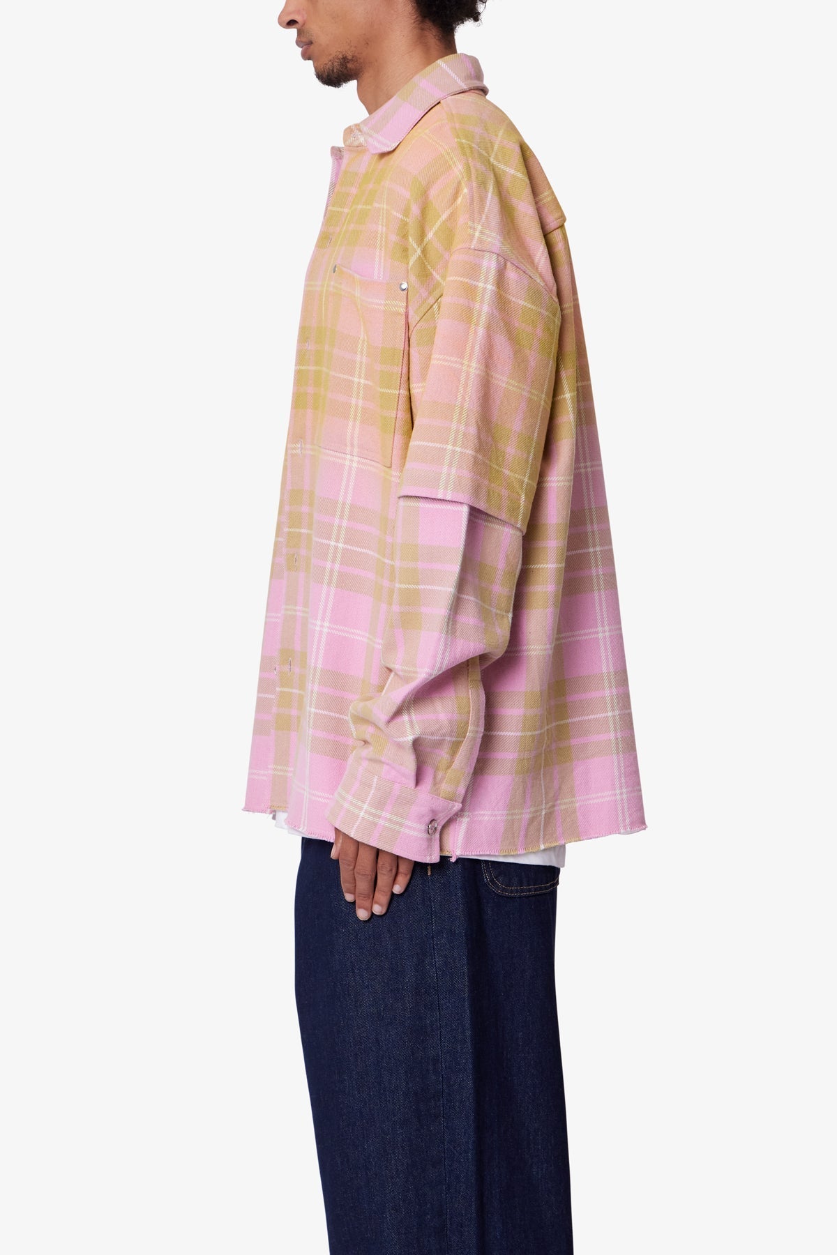Dip Fade Flannel Shirt - Pink