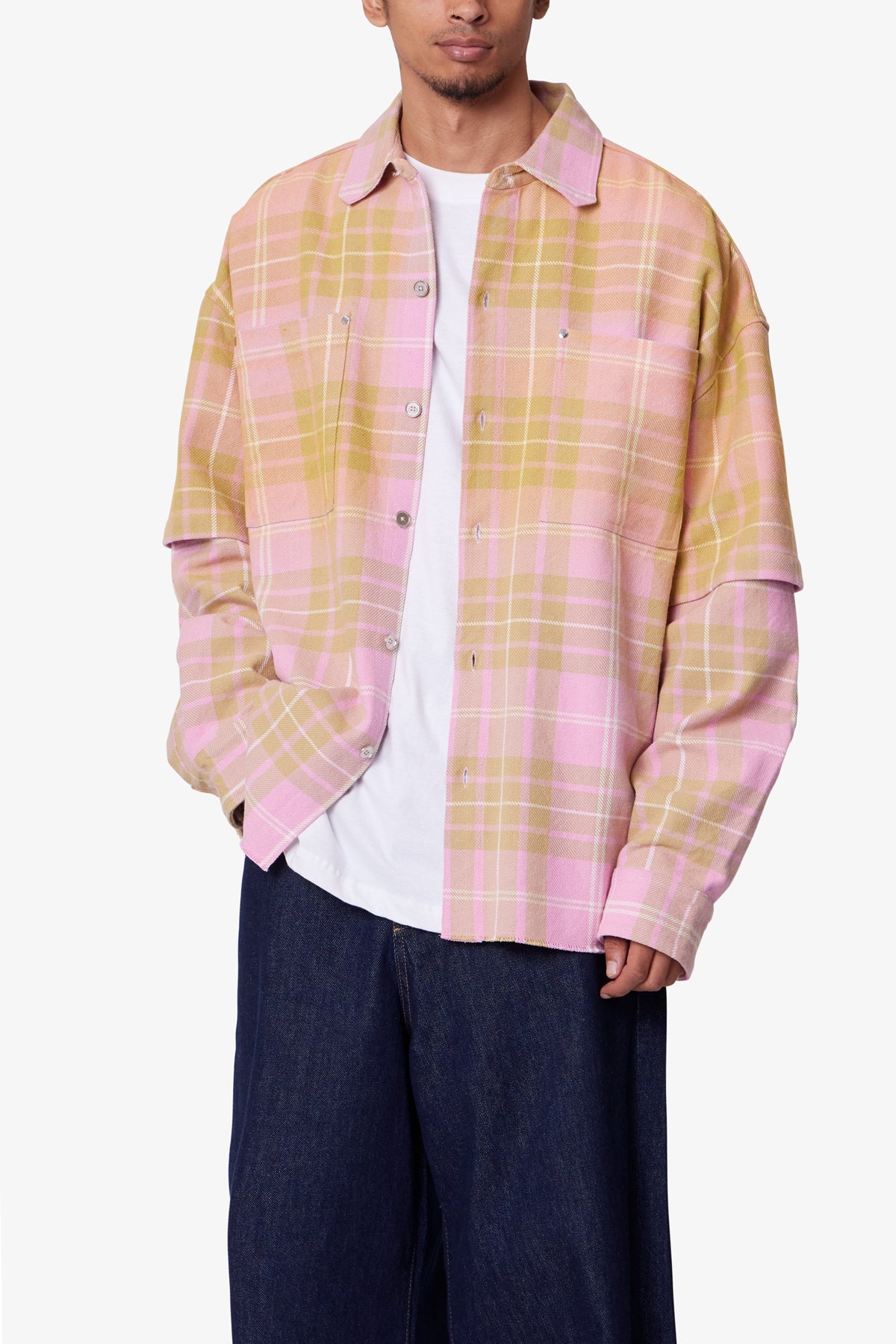 Dip Fade Flannel Shirt - Pink