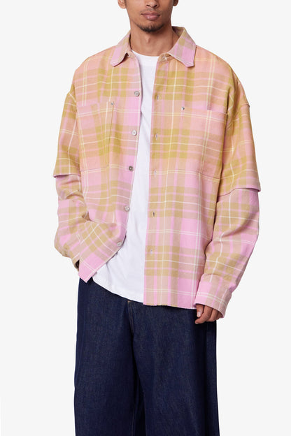 Dip Fade Flannel Shirt - Pink