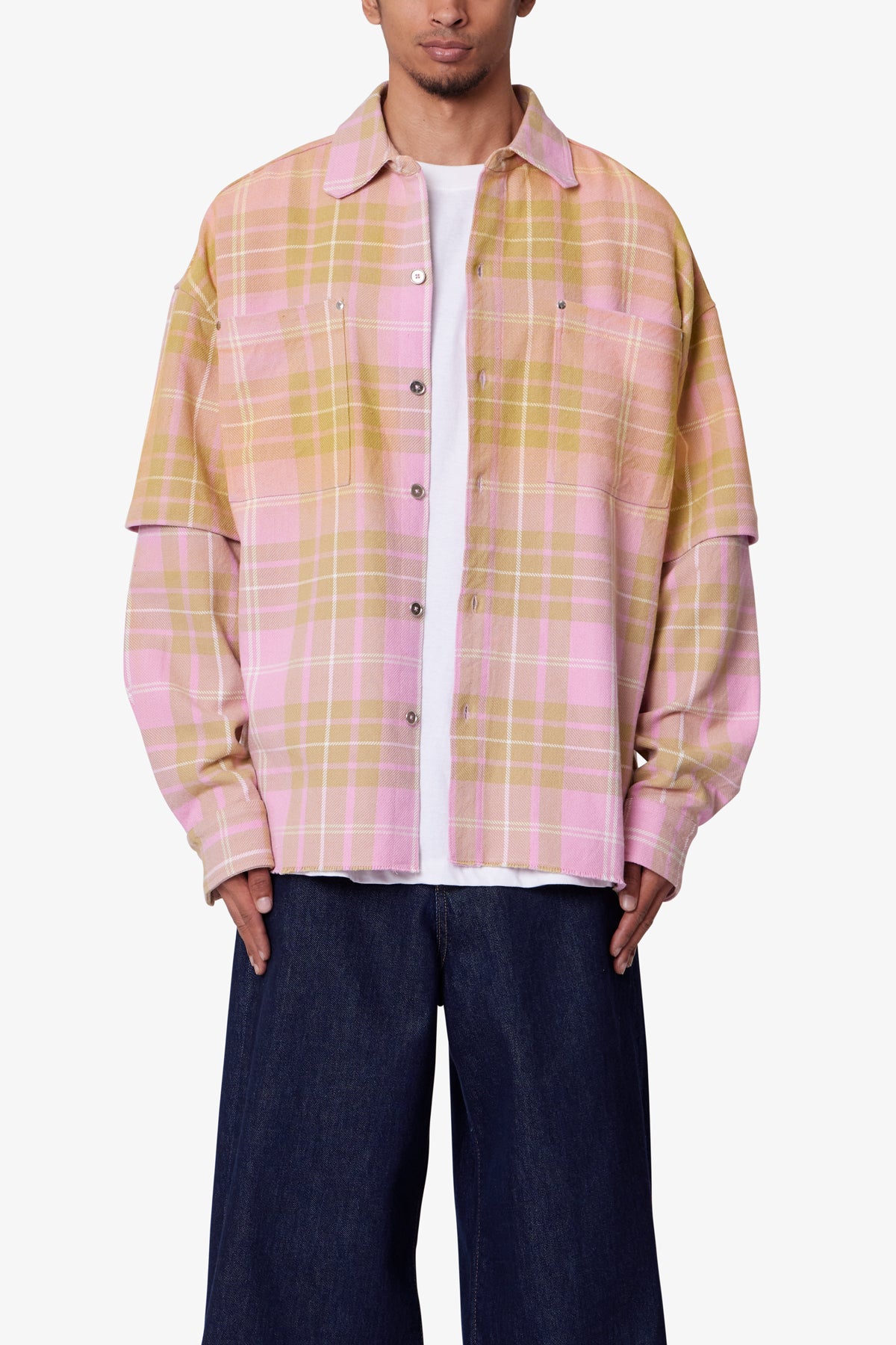 Dip Fade Flannel Shirt - Pink