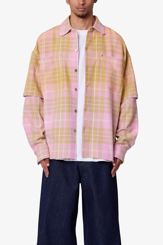 Dip Fade Flannel Shirt - Pink