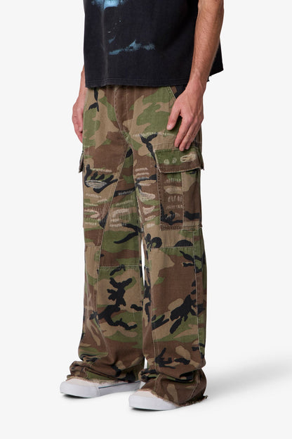 Distressed Camo Cargo Pants - Camo