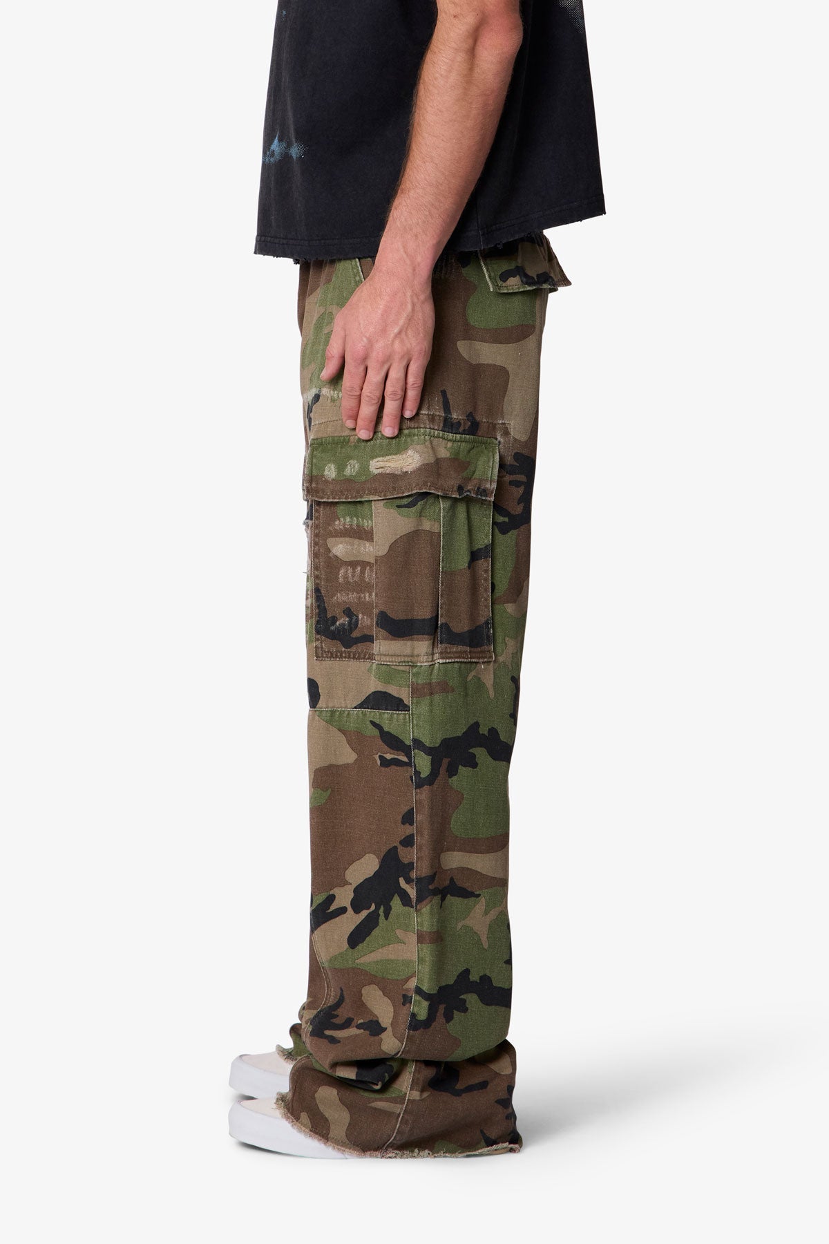 Distressed Camo Cargo Pants - Camo