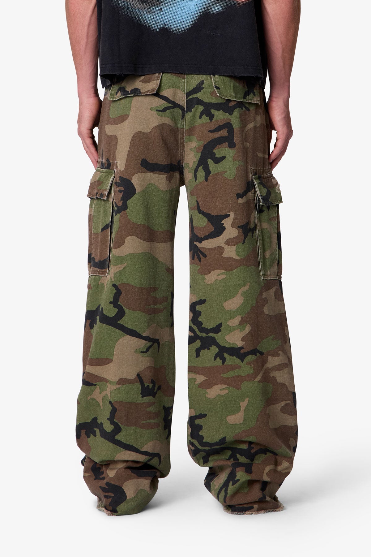 Distressed Camo Cargo Pants - Camo