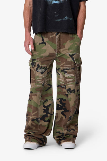 Distressed Camo Cargo Pants - Camo