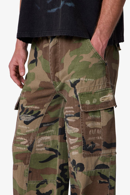 Distressed Camo Cargo Pants - Camo
