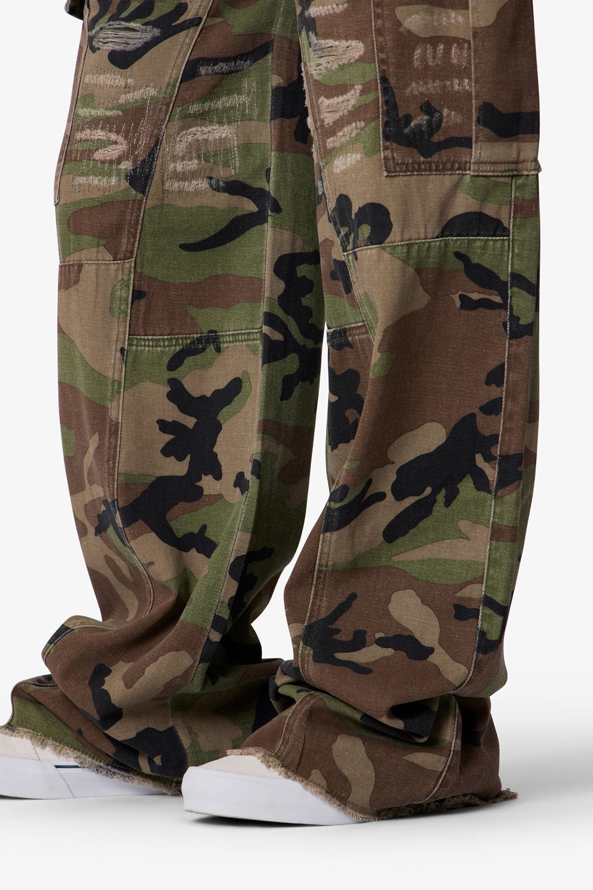 Distressed Camo Cargo Pants - Camo
