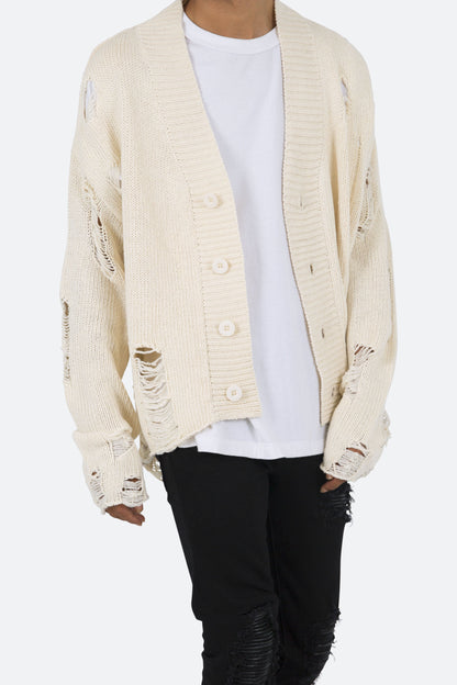 Distressed Cardigan - Off White