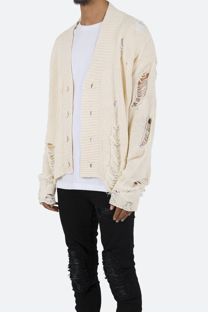 Distressed Cardigan - Off White