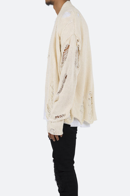 Distressed Cardigan - Off White