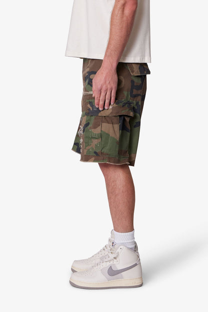 Distressed Cargo Shorts - Camo