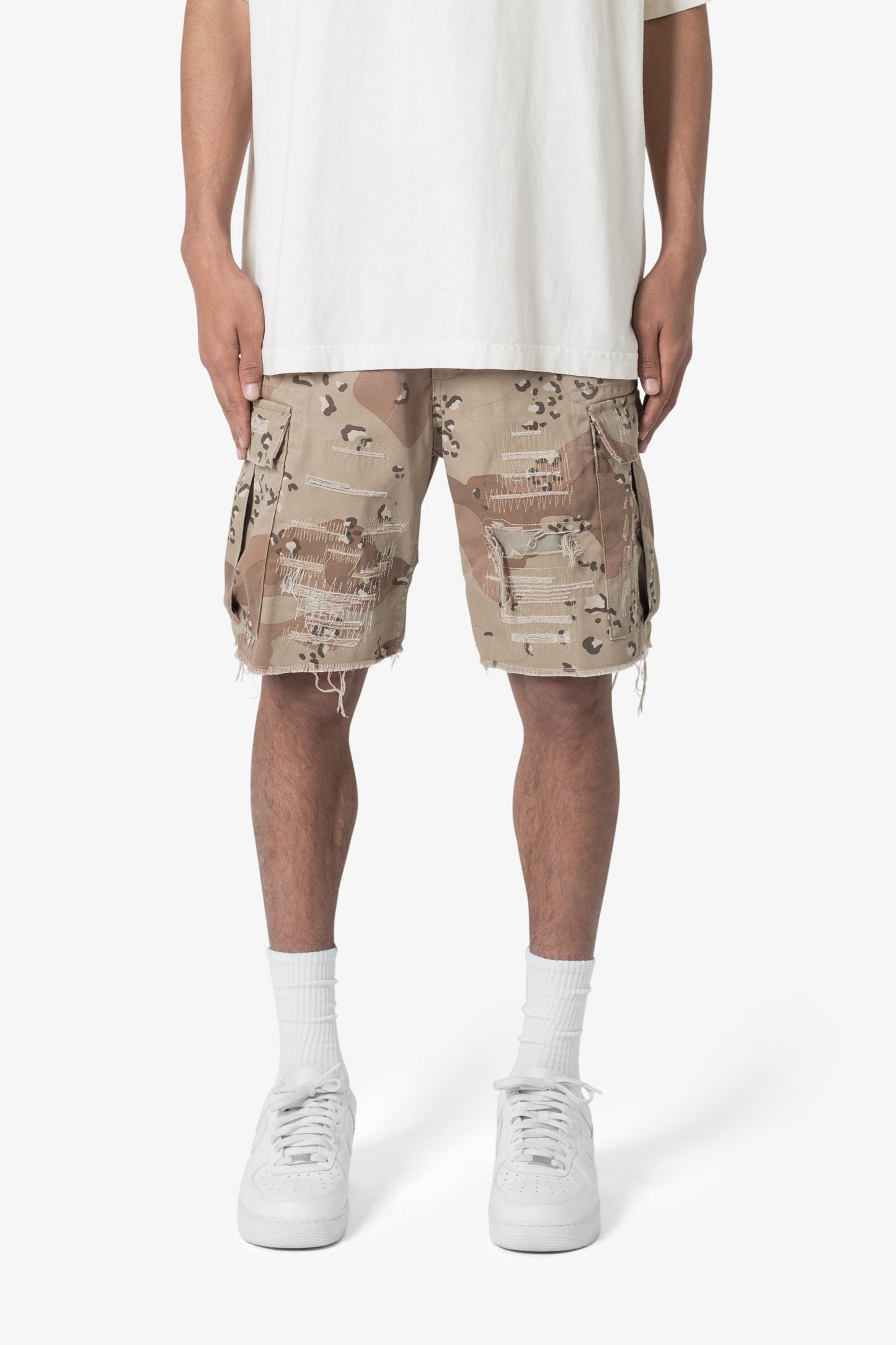 Distressed Cargo Shorts - Desert Camo