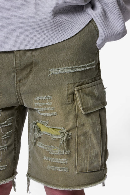 Distressed Cargo Shorts - Olive