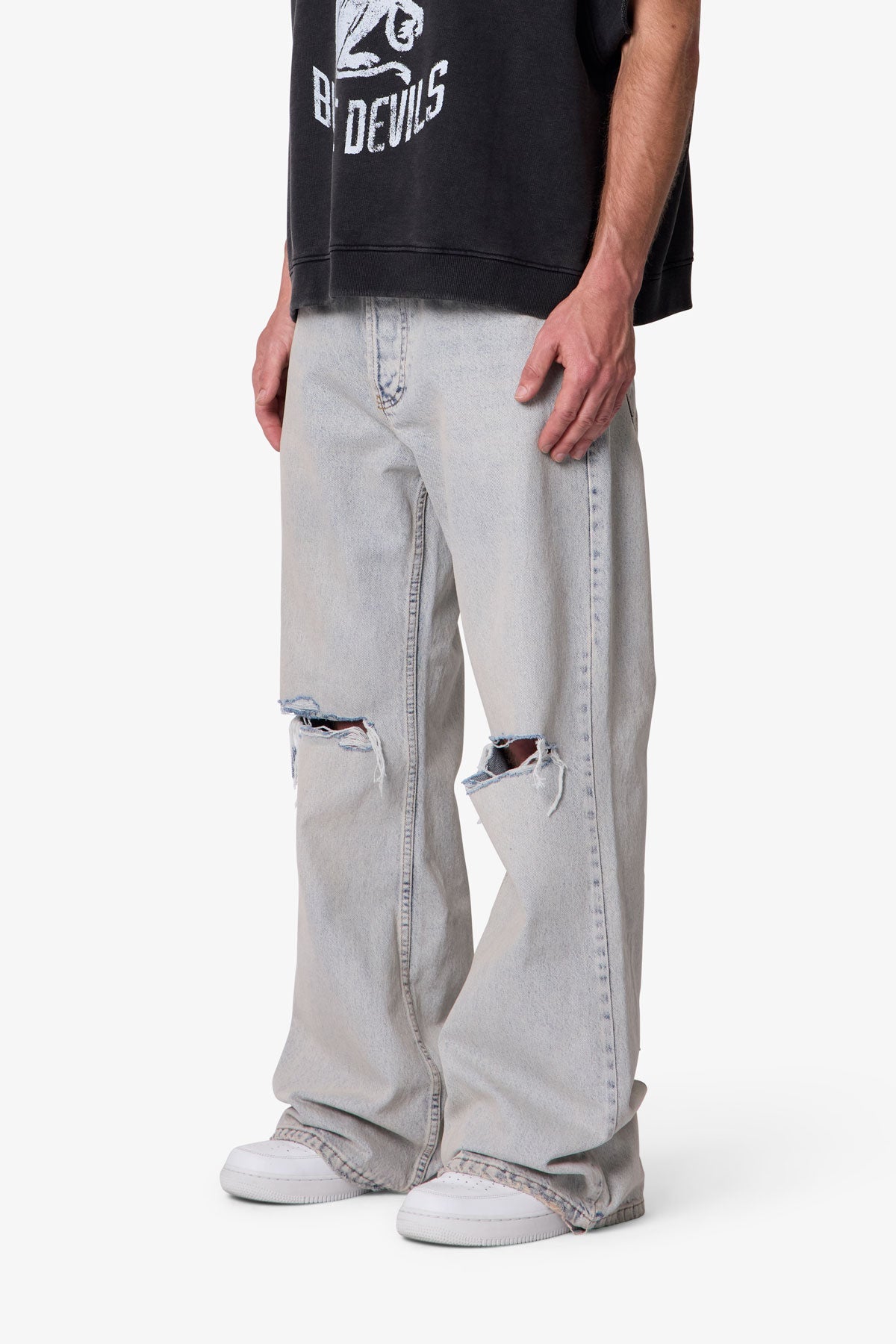 Distressed Kick Flare Denim - Light Blue