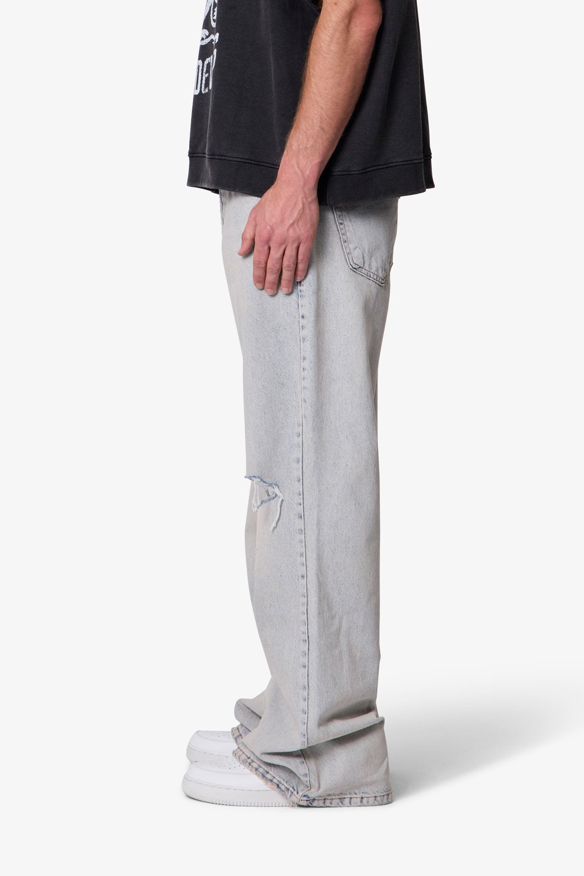Distressed Kick Flare Denim - Light Blue