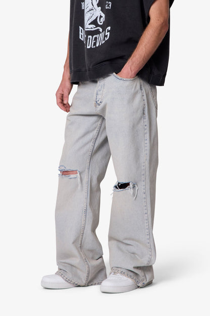Distressed Kick Flare Denim - Light Blue