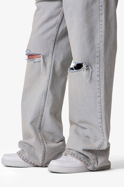 Distressed Kick Flare Denim - Light Blue
