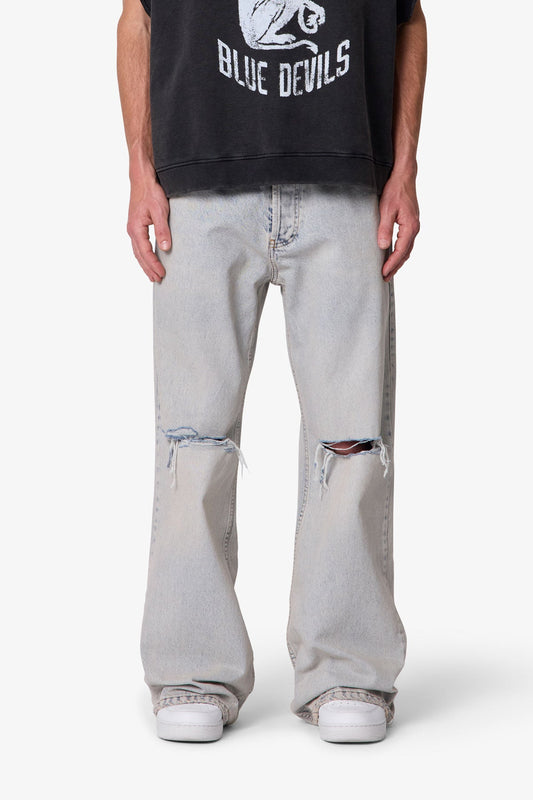 Distressed Kick Flare Denim - Light Blue