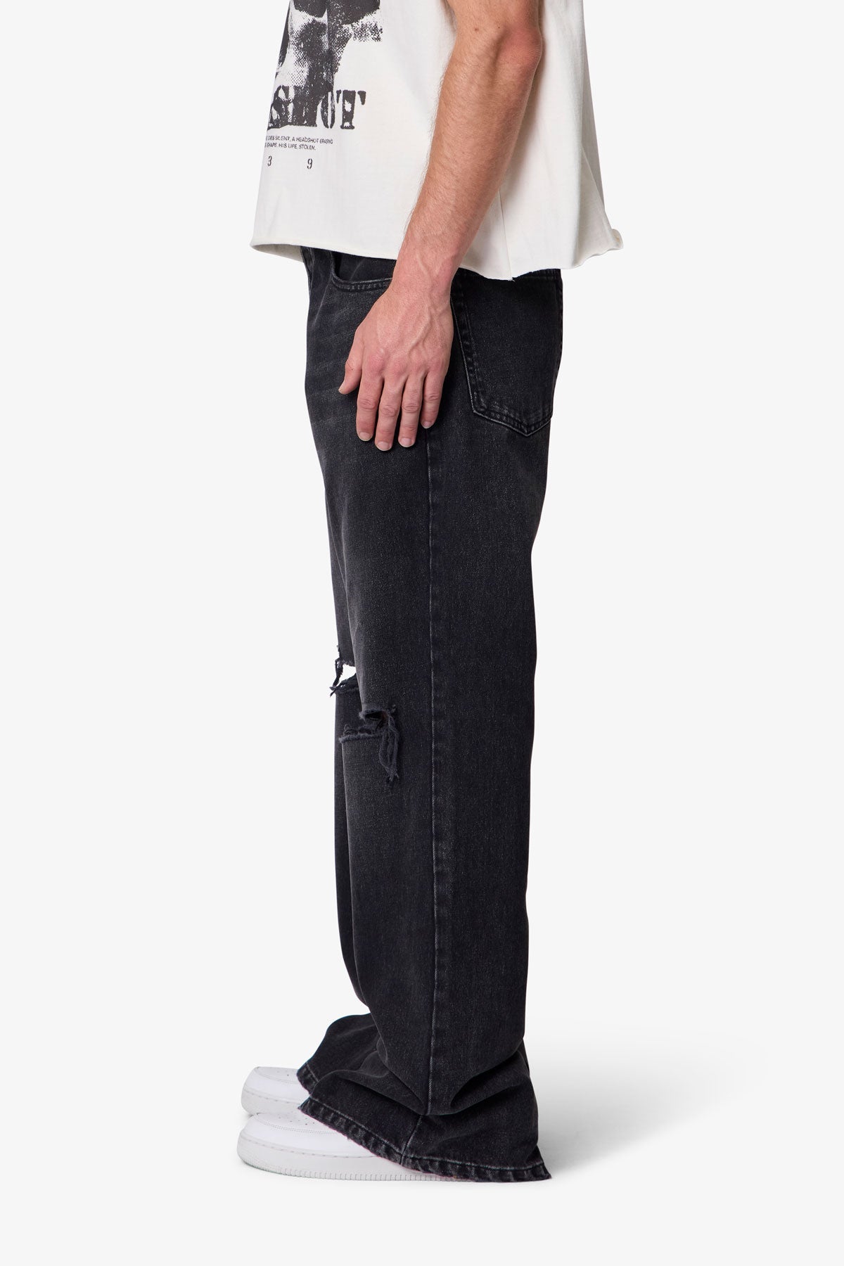 Distressed Kick Flare Denim - Washed Black