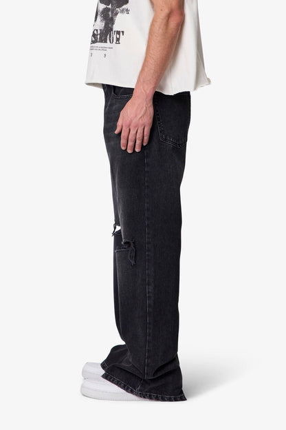 Distressed Kick Flare Denim - Washed Black
