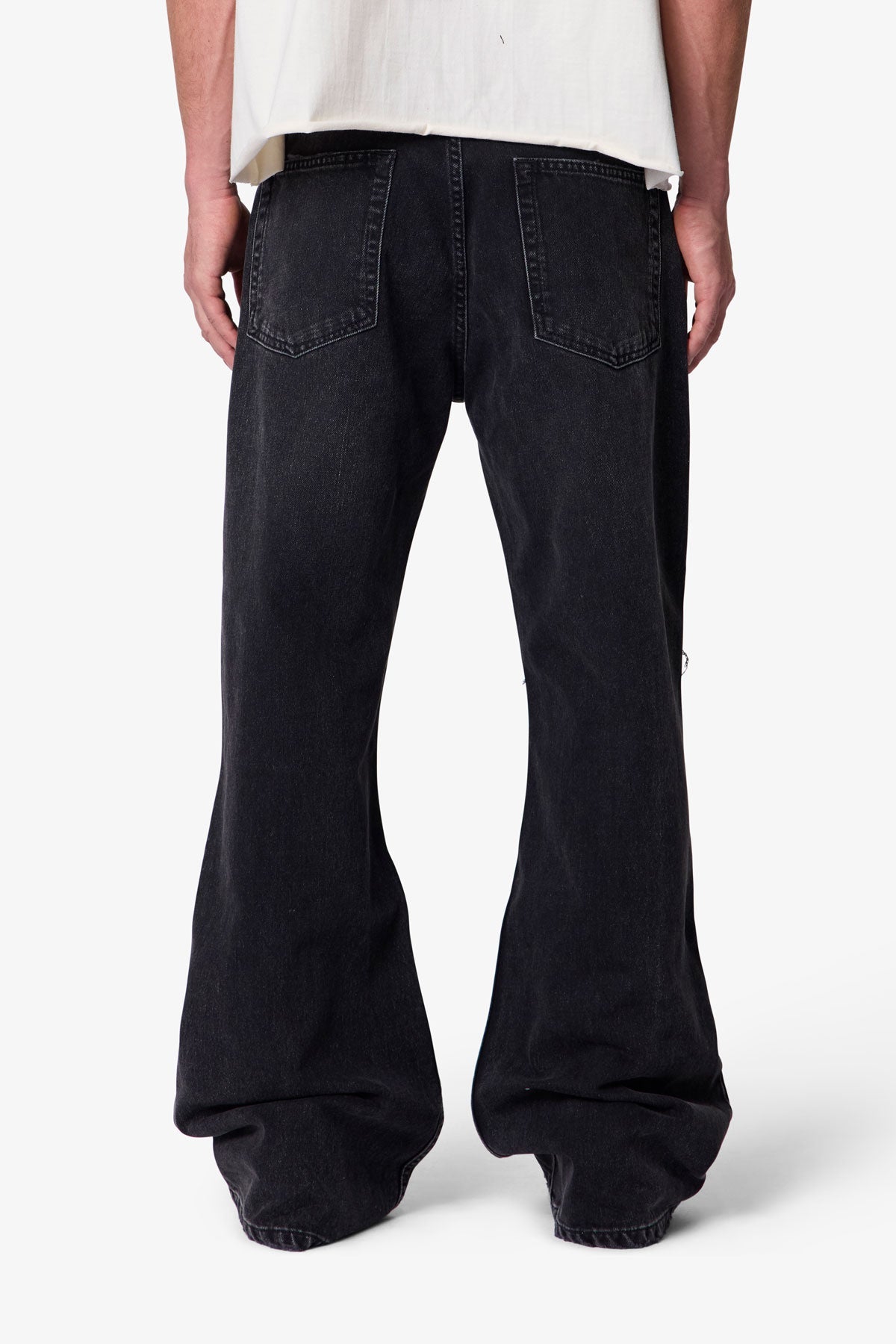 Distressed Kick Flare Denim - Washed Black