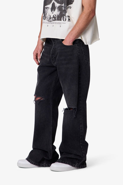 Distressed Kick Flare Denim - Washed Black