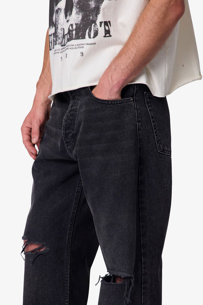Distressed Kick Flare Denim - Washed Black