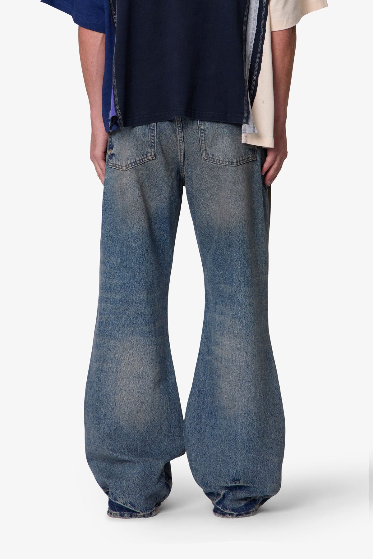 Distressed Kick Flare Denim - Washed Blue