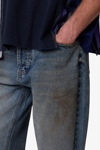 Distressed Kick Flare Denim - Washed Blue