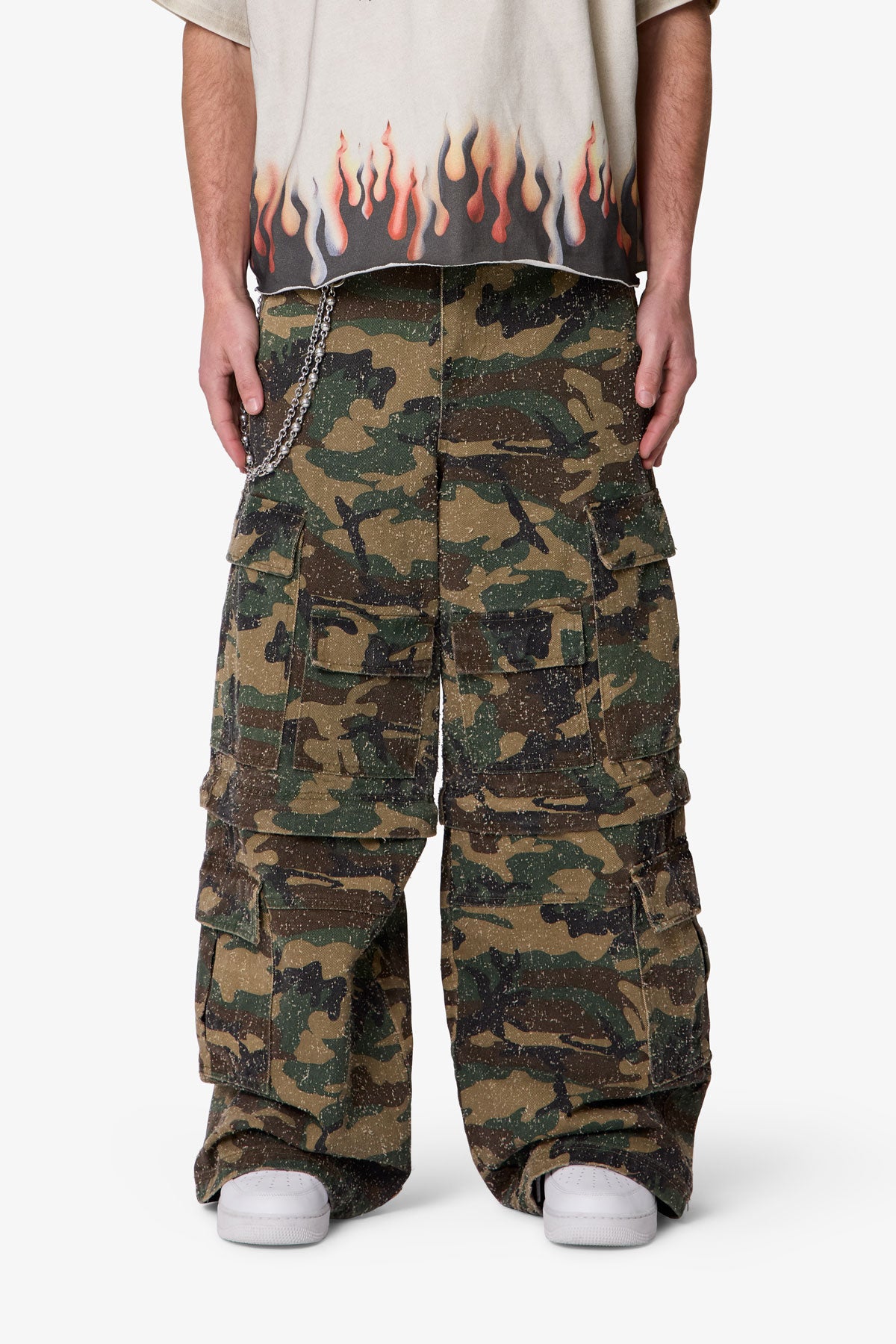 Distressed Rave Cargo Pants - Camo