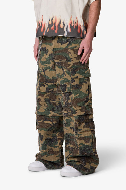 Distressed Rave Cargo Pants - Camo