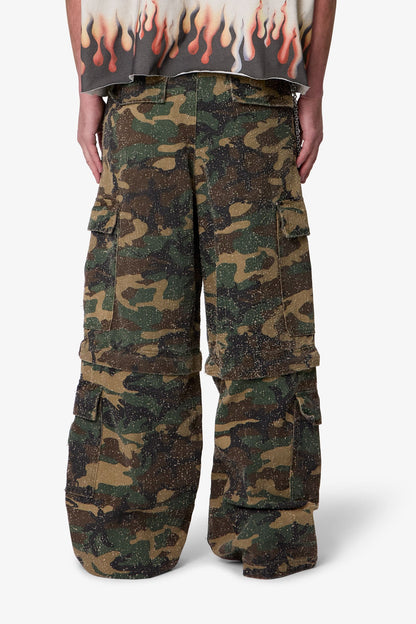 Distressed Rave Cargo Pants - Camo