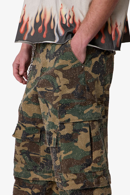 Distressed Rave Cargo Pants - Camo