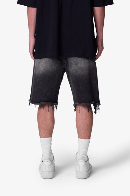 Distressed Spider Denim Shorts - Washed Black