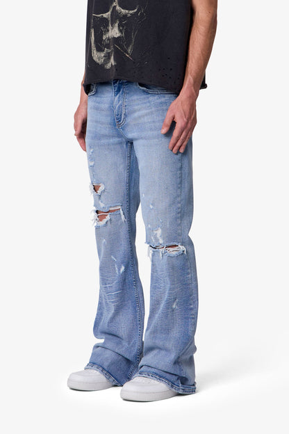 Distressed Super Flare Denim - Blue