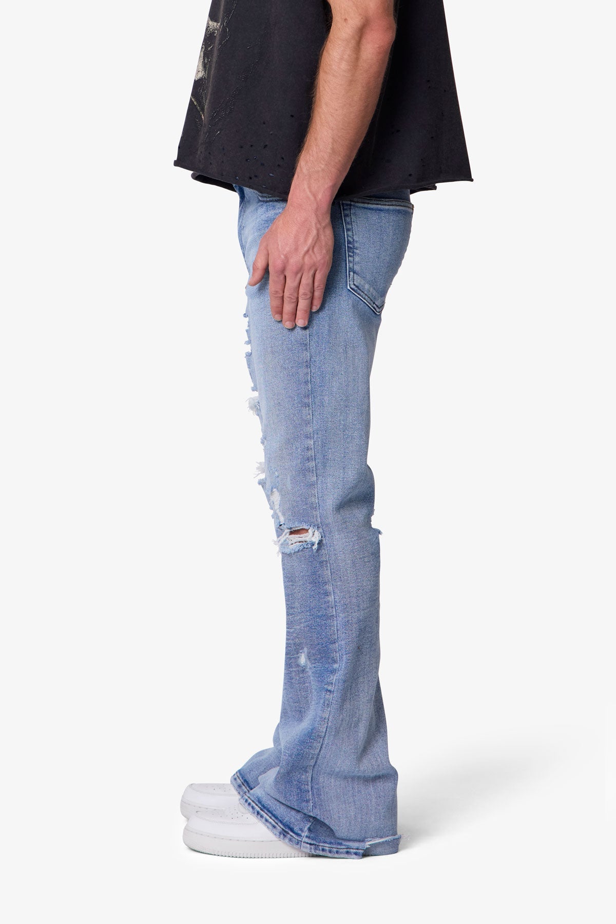 Distressed Super Flare Denim - Blue
